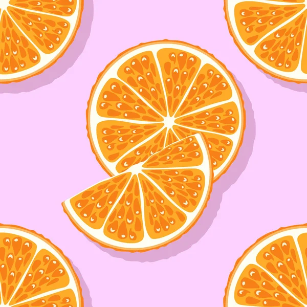 Rebanadas Naranja Patrón Sin Costuras Estilo Dibujos Animados Ilustración Vectorial — Vector de stock