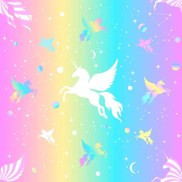 Seamless pattern of winged unicorns. — Stockvektor