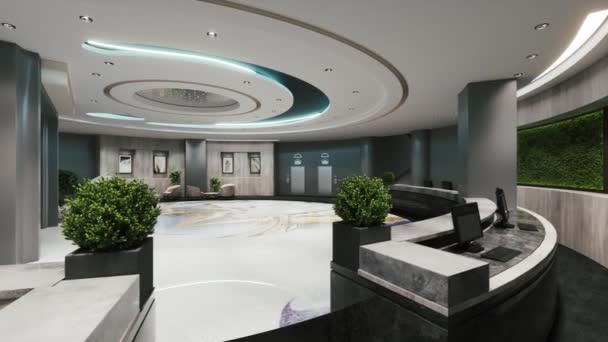 Empfang Der Lobby Eines Modernen Hotels Innenarchitektur Der Hotellobby Visualisierung — Stockvideo