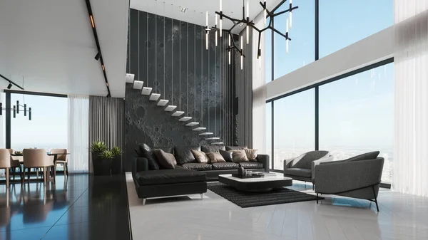 Contemporary Living Room Design Stairs Modern Interior Design Illustration — Stock Photo, Image