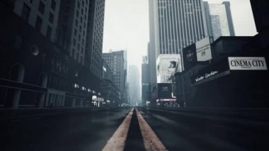Büyük bir şehrin boş sokakları. Boş New York sokakları. Salgın sırasında sokaklar bomboş. Gökdelenlerin alt manzarası. 3d görselleştirme