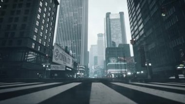 Salgın sırasında sokaklar bomboş. COVID-19 salgını sırasında Manhattan 'da. Büyük şehirde bulutlu. İzolasyon sırasında sokaklar bomboş. 3d görselleştirme