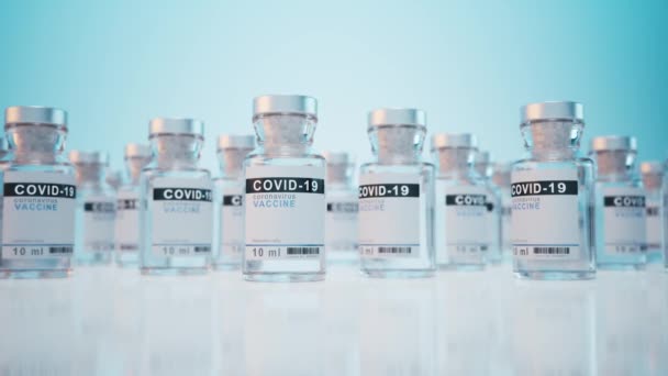 コロナウイルスは アンプルでCovid 19ワクチンを接種する コヴィド19ワクチン 3D可視化 — ストック動画