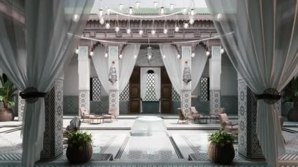 Innenhof Marokkanischen Stil Marokkanische Innenarchitektur Architektur Traditionelles Arabisches Design Innenhof — Stockvideo