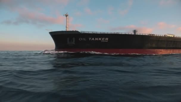 Olietanker Varen Zee Bij Zonsondergang Tankschip Tegen Zonsondergang Visualisatie — Stockvideo