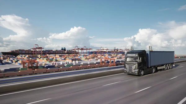 Lastebil Med Container Som Kjører Til Havnen Illustrasjon royaltyfrie gratis stockbilder