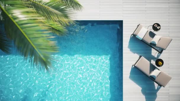 Lounge Chair Terrace Swimming Pool Top View Pool Lounge Area — Stock Video