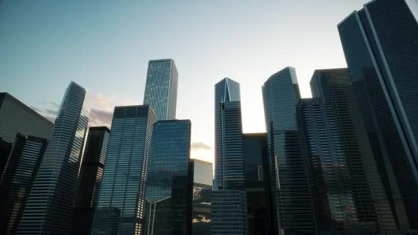 金融街の近代的なオフィスビル 近代的な塔の建物 商業用不動産 ビジネス街の近代的な高層ビル 3D可視化 — ストック動画