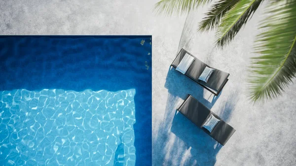 Vakantiezwembad Met Terras Palmbomen Luxe Zwembad Blauw Water Het Resort — Stockfoto