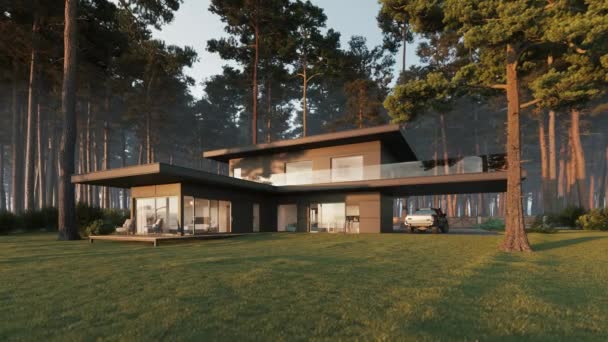 Casa Moderna Bosque Gran Casa Contemporánea Casa Privada Bosque Hermosa — Vídeos de Stock