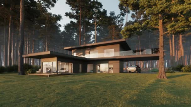 Casa Moderna Floresta Grande Casa Contemporânea Casa Privada Floresta Bela — Vídeo de Stock