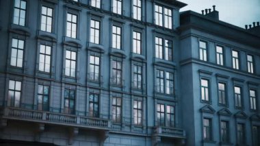 Avrupa 'daki bir binanın penceresinin yansımaları. Klasik bir binanın pencereleri. 3d görselleştirme