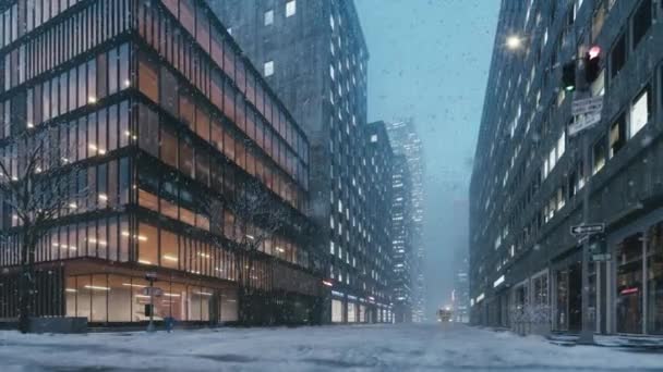 Sneeuw Een Lege Stad Zware Sneeuwval Stad Sneeuwstorm Manhattan Stad — Stockvideo