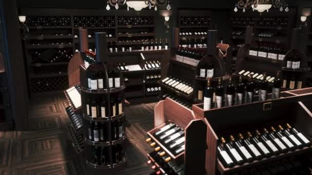 ワインショップのインテリア モダンな店内のワイン棚 3D可視化 — ストック動画