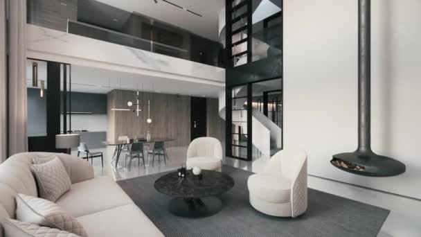 Luxury Interior Modern Stylish Apartment Design Modern Living Room Fireplace — Stock Video