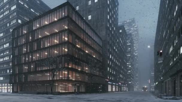 Kraftigt Snöfall Staden Snöstorm Manhattan Visualisering — Stockvideo