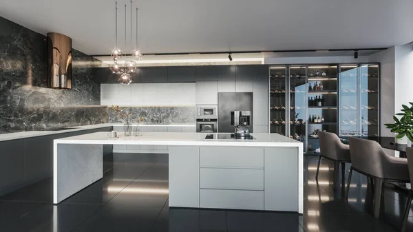 Cucina Lusso Con Isola Arredamento Moderno Casa Lusso Interno Una — Foto Stock