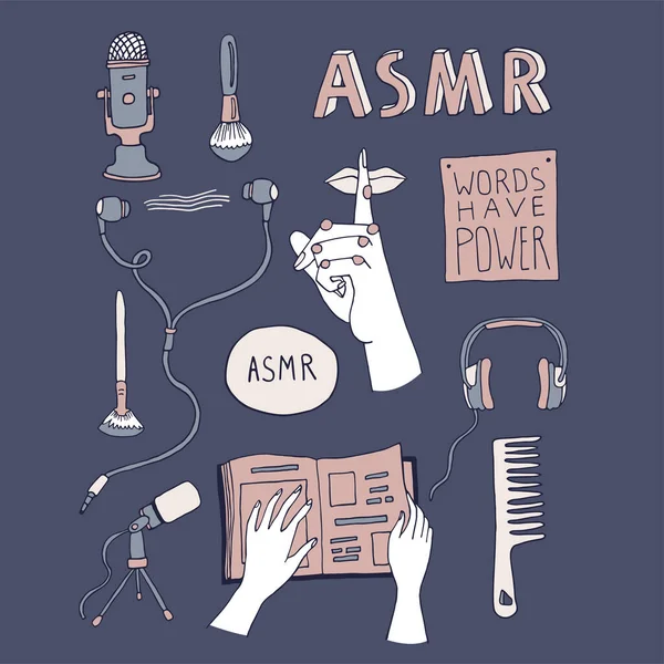 Conjunto de elementos conceptuales ASMR — Vector de stock