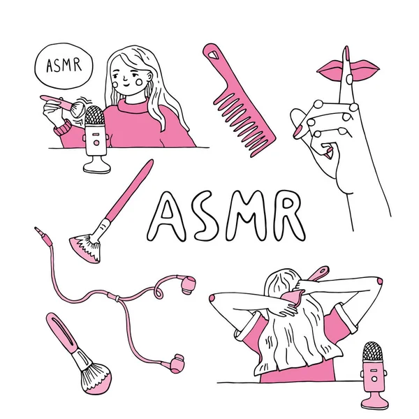 Mujer grabando sonidos ASMR — Archivo Imágenes Vectoriales