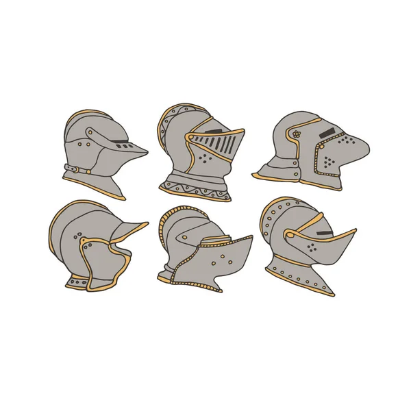 Cascos de caballero listos. Concepto de caballería y cruzada — Vector de stock