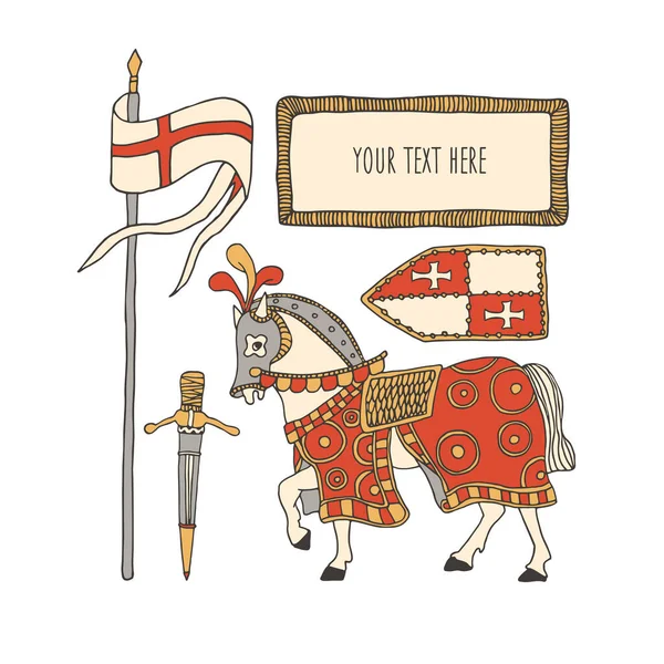 骑士马和盔甲。骑士精神和十字军概念 — 图库矢量图片