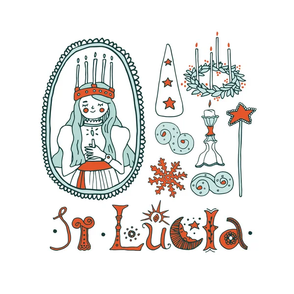 Szent Lúcia napi ünnepi elemek készlet — Stock Vector