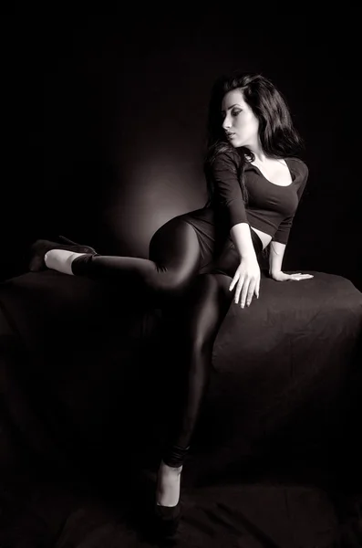 Woman in Black and White Sexy Pose — Stock Photo, Image