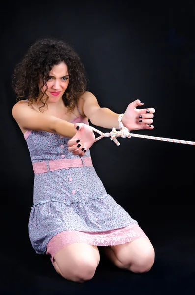 Attractive Woman with Bound Hands — Stock Photo, Image