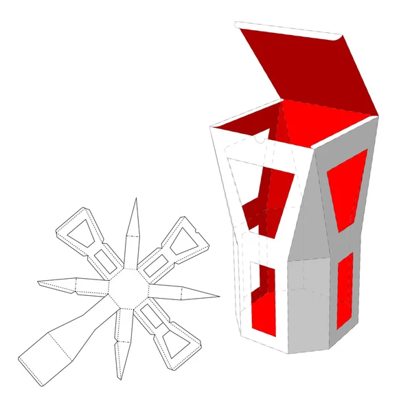Caja con ventanas Die Cut Template. Caja de embalaje para alimentos, regalos u otros productos. Sobre fondo blanco aislado. Listo para tu diseño. Producto Embalaje Vector EPS10 — Vector de stock