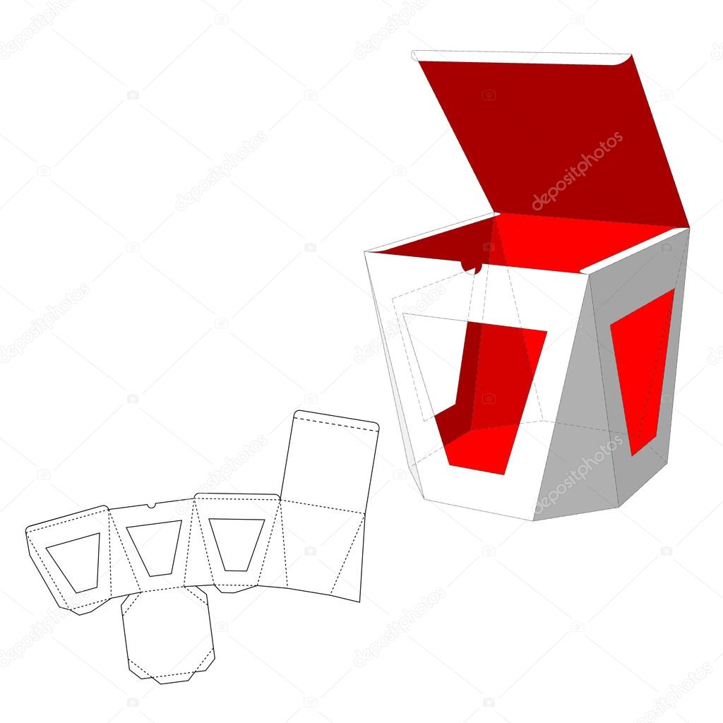 Box with windows Die Cut Template. Packing box For Food, Gift Or Other Products. On White Background Isolated. Ready For Your Design. Product Packing Vector EPS10