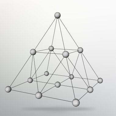 Geometrik şekillerin Soyut Yaratıcı kavram vektör arka plan - piramit. Çizgilerin ve noktaların kapsamı. Moleküler kafes. Çokgenlerin yapısal ızgarası. Tasarım tarzı antetli ve broşür için