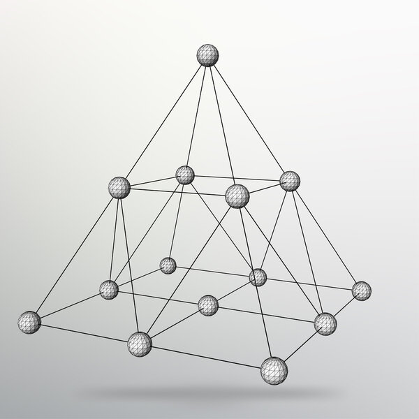 Abstract Creative concept vector background of geometric shapes - pyramid. Scope of lines and dots. Molecular lattice. The structural grid of polygons. Design style letterhead and brochure for