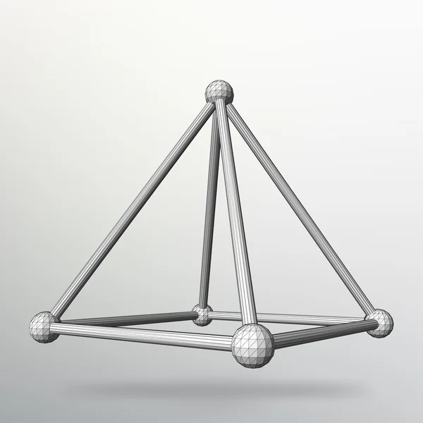 抽象的な創造的な概念ベクトルの幾何学的形状の背景 - ピラミッド。線とドットのスコープ。分子格子ポリゴンの構造グリッド。デザインスタイルのレターヘッドとパンフレット — ストックベクタ