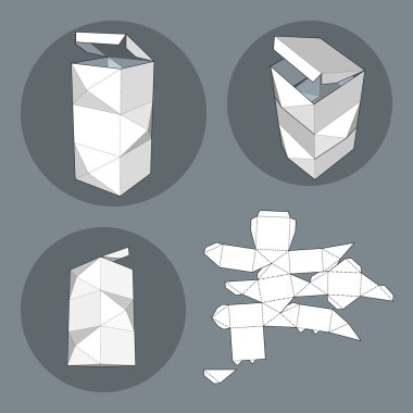 Die kesme şablonu kutusuyla. Ambalaj kutusu için gıda, Hediyelik veya diğer ürünleri. Beyaz arka plan üzerinde izole. Tasarımınız için hazır. Ürün Ambalaj vektör Eps10.