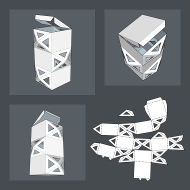 Die kesme şablonu kutusuyla. Ambalaj kutusu için gıda, Hediyelik veya diğer ürünleri. Beyaz arka plan üzerinde izole. Tasarımınız için hazır. Ürün Ambalaj vektör Eps10.