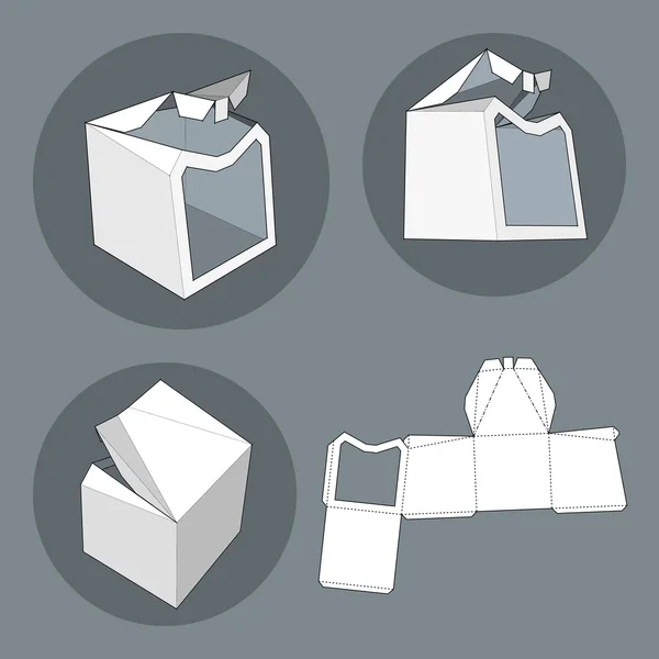 Caja con plantilla troquelada. Caja de embalaje para alimentos, regalos u otros productos. Sobre fondo blanco aislado. Listo para tu diseño. Producto Embalaje Vector EPS10 . — Vector de stock