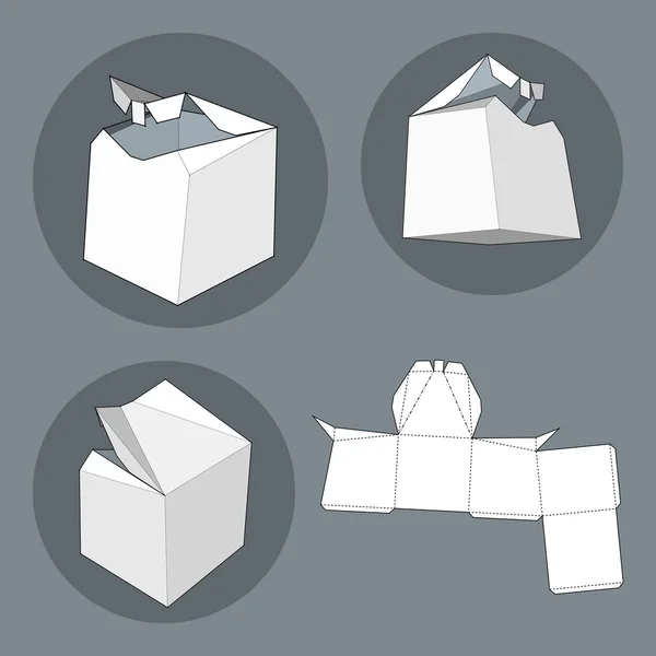 Caja con plantilla troquelada. Caja de embalaje para alimentos, regalos u otros productos. Sobre fondo blanco aislado. Listo para tu diseño. Producto Embalaje Vector EPS10 . — Archivo Imágenes Vectoriales