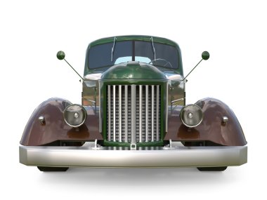 Restore edilmiş eski bir kamyonet. Pick-up tarzı sıcak çubuk. 3D çizim.