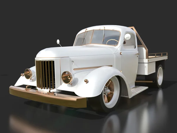 Παλιό αναπαλαιωμένο pickup. Pick-up στο στυλ του hot rod. 3D απεικόνιση. Λευκό αυτοκίνητο σε μαύρο φόντο. — Φωτογραφία Αρχείου