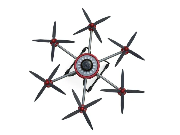 Red and gray hexacopter isolated on a white background. 3d illustration. — Stock Photo, Image