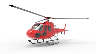 Beyaz üniforma zemin üzerine kırmızı sivil helikopter. 3D çizim.