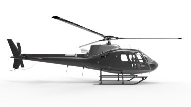 Beyaz üniforma arka plan üzerinde siyah sivil helikopter. 3D çizim.