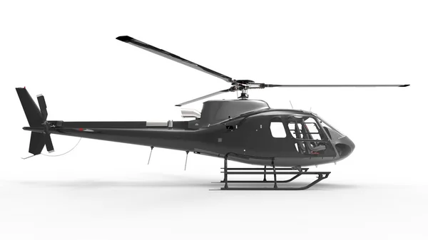 Elicottero civile nero su sfondo uniforme bianco. Illustrazione 3d . — Foto Stock