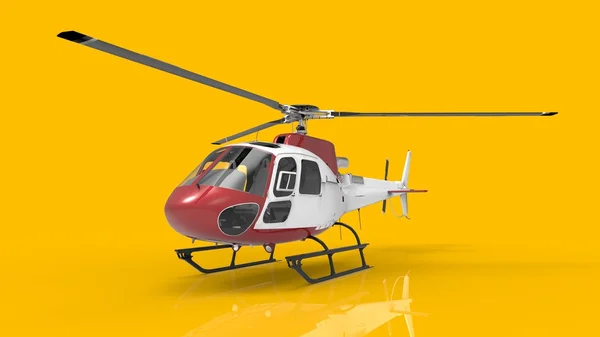 Rot-weißer ziviler Hubschrauber auf gelbem Uniformhintergrund. 3D-Illustration. — Stockfoto