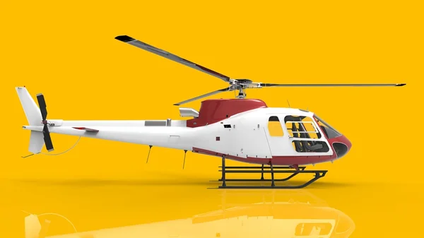 Red-white civilian helicopter on a yellow uniform background. 3d illustration. — Stock Photo, Image