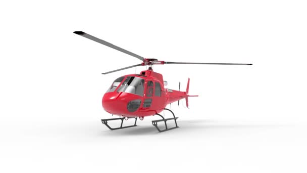 Red civilian helicopter on a white uniform background. 3d rendering. — Stock Video