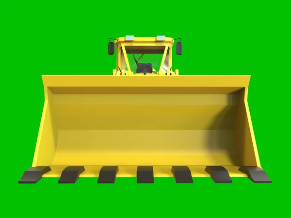 Kotró egy zöld egységes háttér. Kotró-rakodó. 3D-s illusztráció. — Stock Fotó