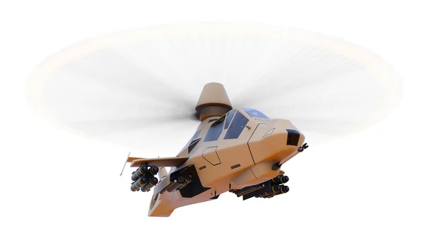 Σύγχρονος Στρατός ελικόπτερο κατά την πτήση με ένα πλήρες συμπλήρωμα των όπλων σε λευκό φόντο. 3D απεικόνιση. — Φωτογραφία Αρχείου