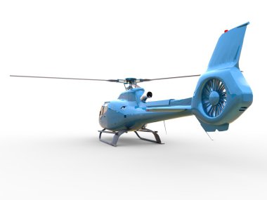 Beyaz üniforma zemin üzerinde mavi sivil helikopter. 3D çizim.