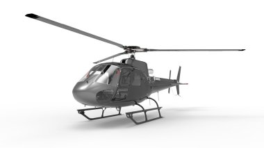 Beyaz üniforma arka plan üzerinde siyah sivil helikopter. 3D çizim.